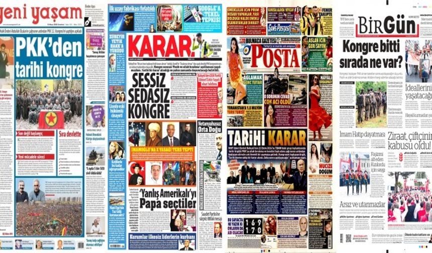 PKK’nin kongre açıklaması gazete manşetlerinde